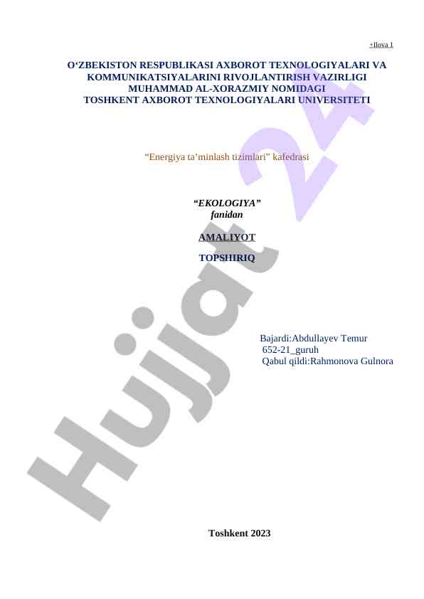 Umumiy ekologik muammolar bóyicha amaliyot topshiriq