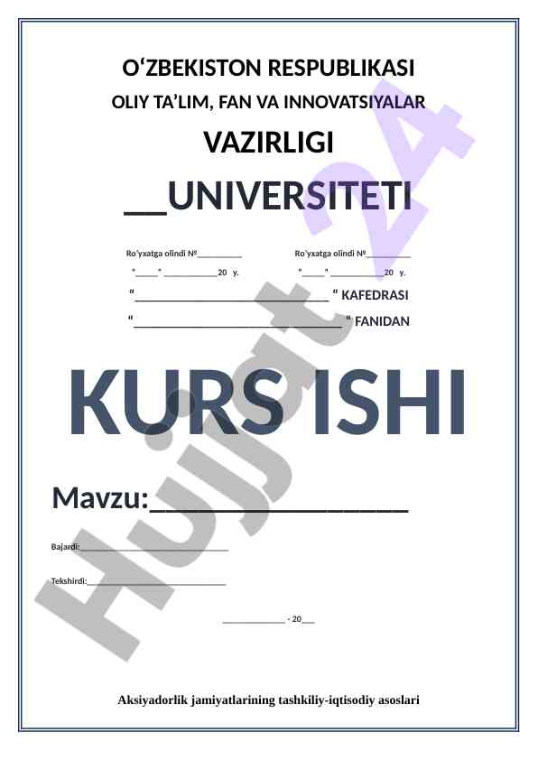 Aksiyadorlik Jamiyatlarining Tashkiliy-Iqtisodiy Asoslari