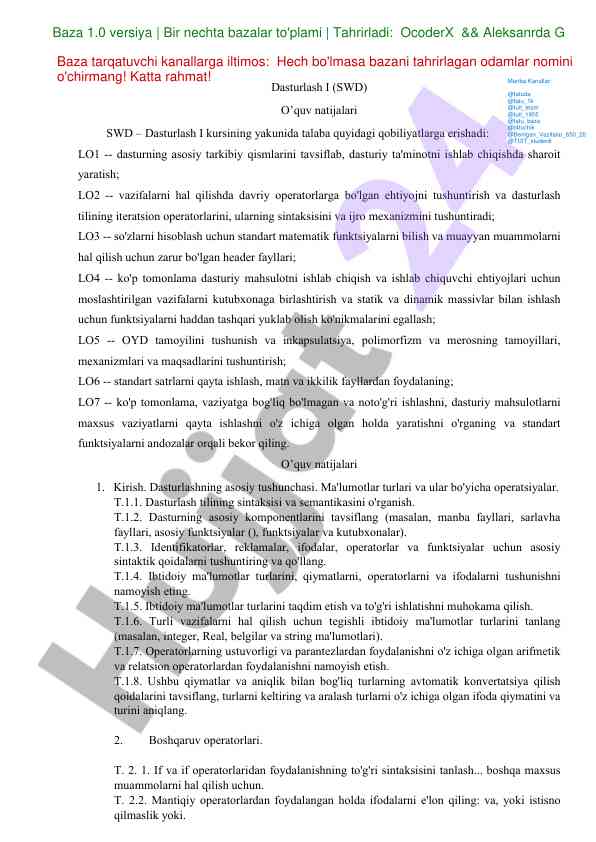 Dasturlash i fanni o‘rganish natijalari