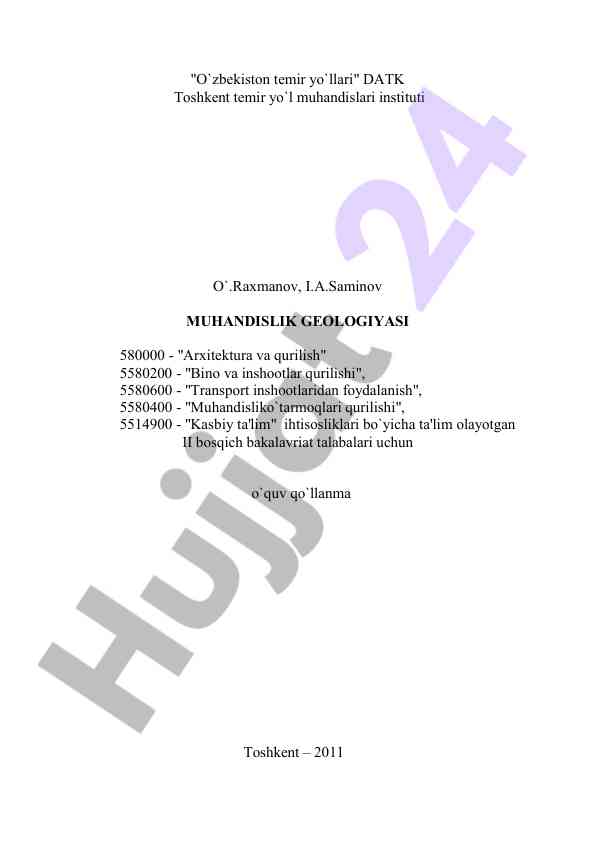 Muhandislik geologiyasi o‘quv qo‘llanmasi