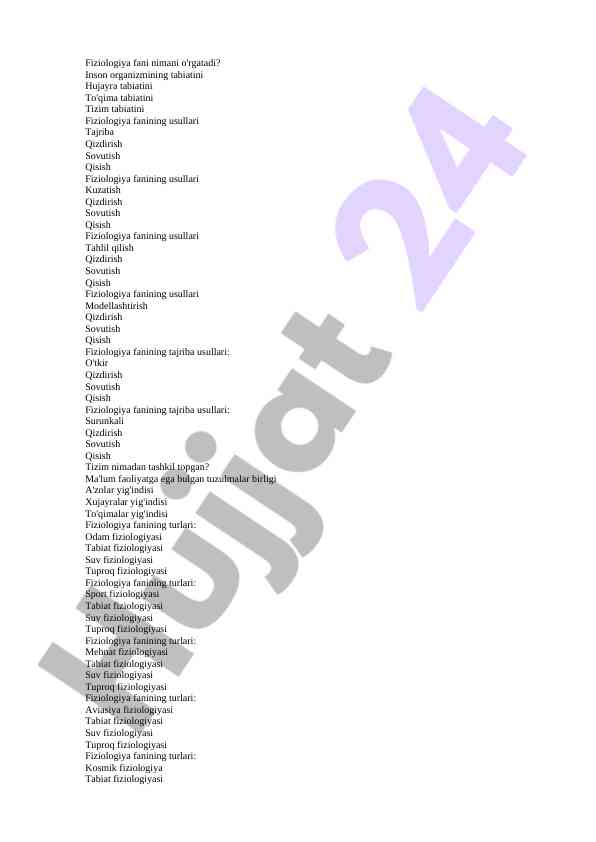 Fiziologiya fanining asosiy usullari va turlari