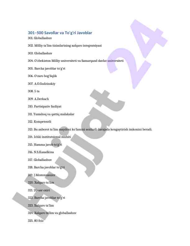 Globallashuv va ta'lim tizimlari savollari