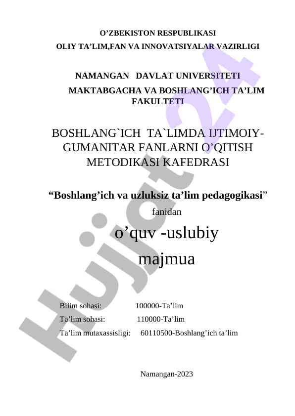 Boshlang’ich ta’limda ijtimoiy-gumanitar fanlar