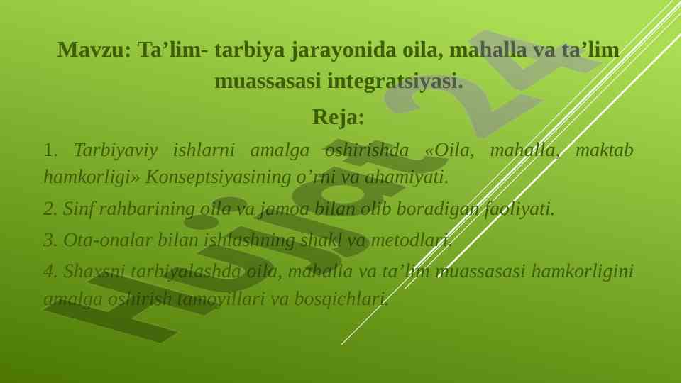 Oila mahalla ta'lim integratsiyasi jarayoni