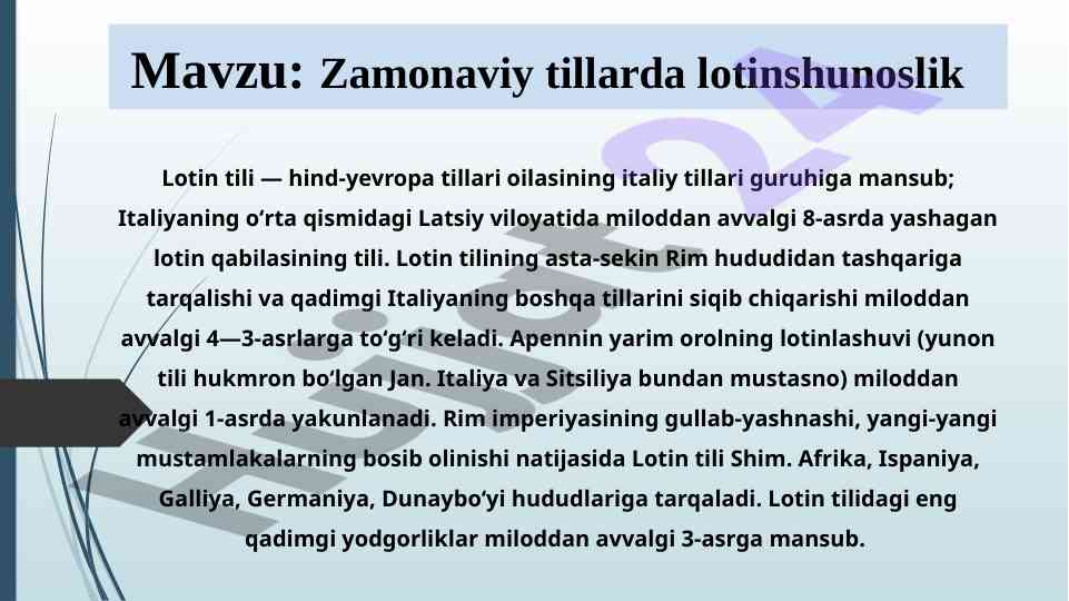 Zamonaviy tillarda lotinshunoslik tahlili