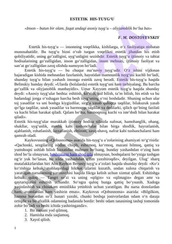Estetik his-tuyg‘u va uning ahmiyati