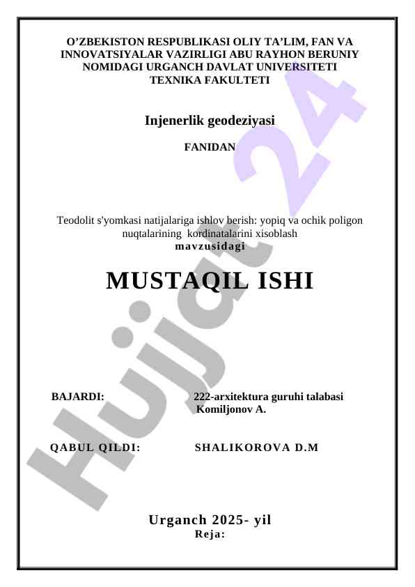 Teodolit s'yomkasi natijalariga ishlov berish