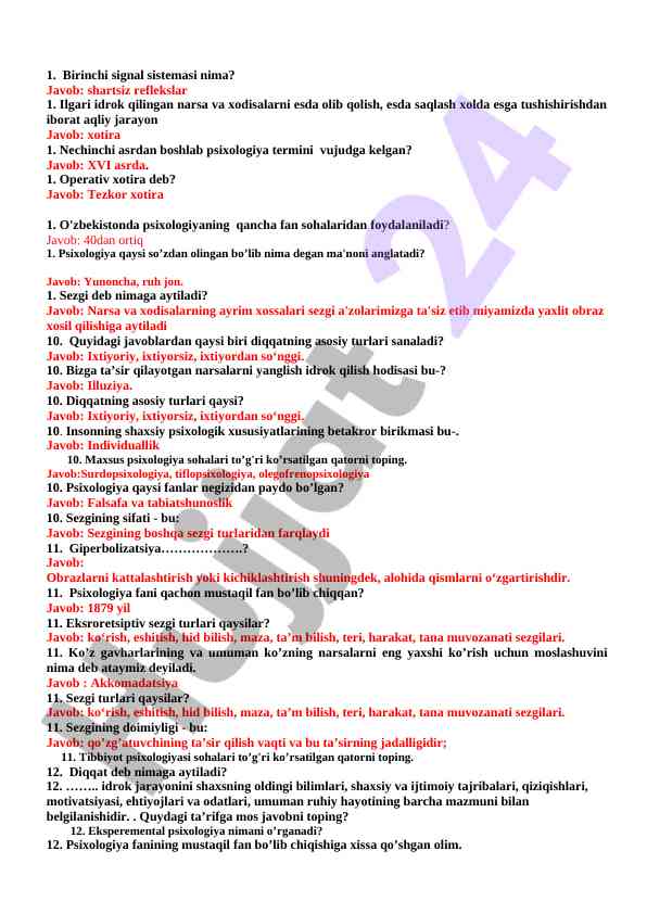 Psixologiya testlari va asosiy tushunchalar
