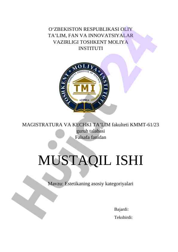 Estetikaning asosiy kategoriyalari haqida mustaqil ish