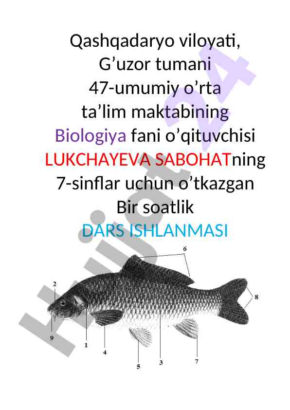 Baliqlarning tashqi tuzilishi dars ishlanmasi