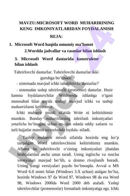 Microsoft word muharirining keng imkoniyatlaridan foydalanish
