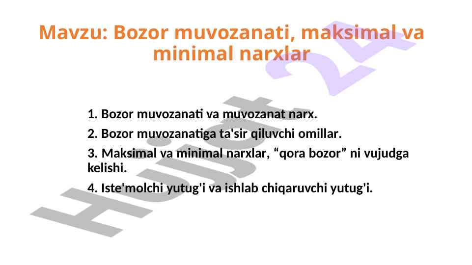 Bozor muvozanati va narxlar tahlili