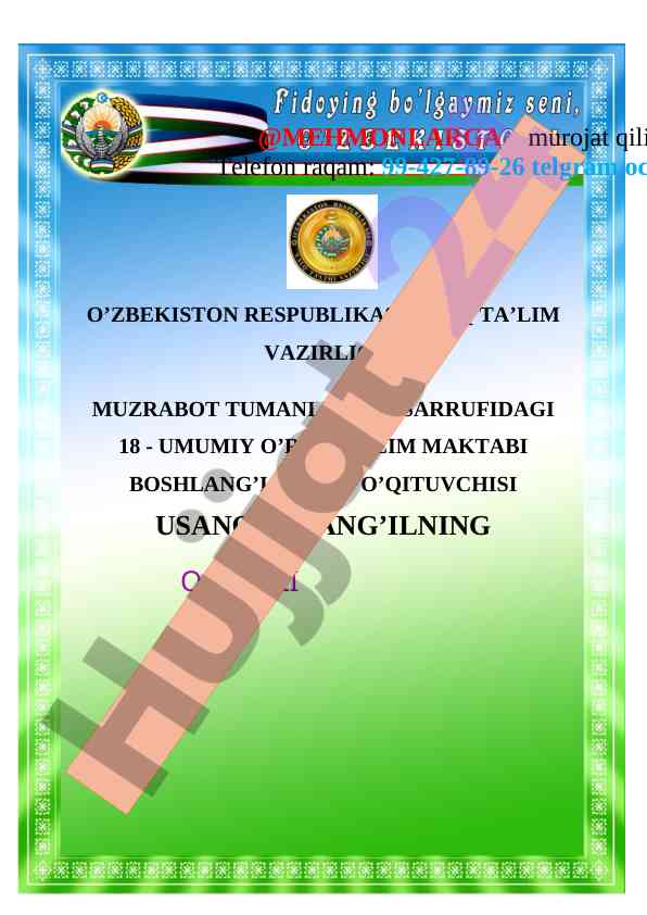 Onai tili to’garagining dars rejasi 2-sinf uchun