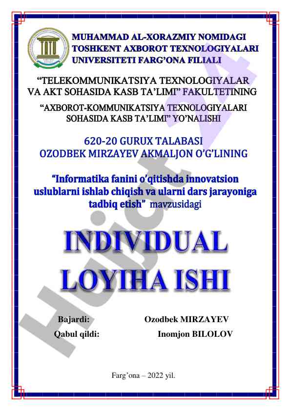 Individual loyiha mavzusi va ish grafigi