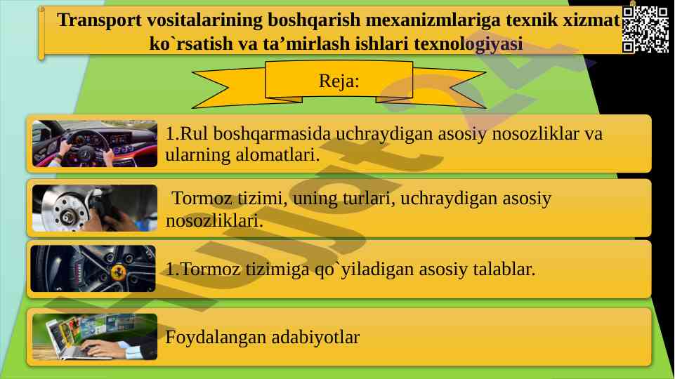 Transport Vositalarining Boshqarish Mexanizmlari