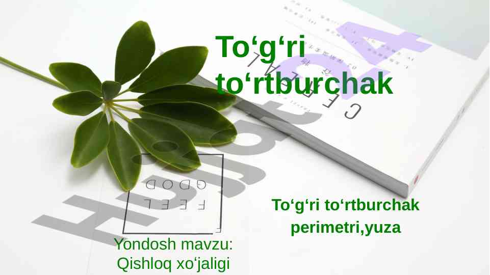 Toʻgʻri toʻrtburchak perimetri va yuza