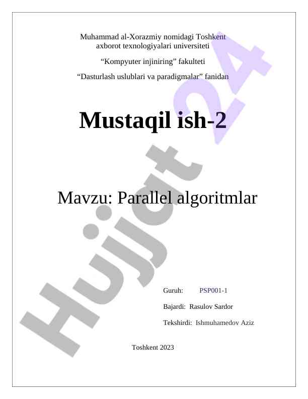Parallel algoritmlar tahlili va qo'llanilishi