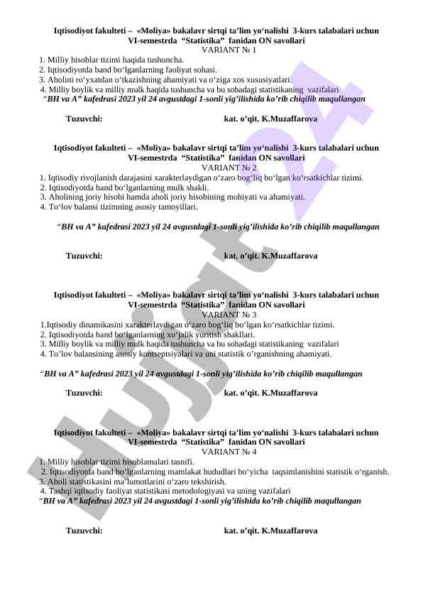 Statistika fanidan savollar varianti