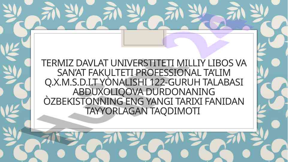 Özbekistonda demokratik fuqarolik jamiyati asoslari