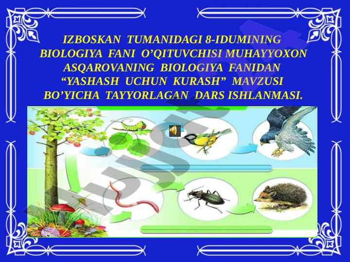 Biologiya fani dars ishlanmasi: yashash uchun kurash