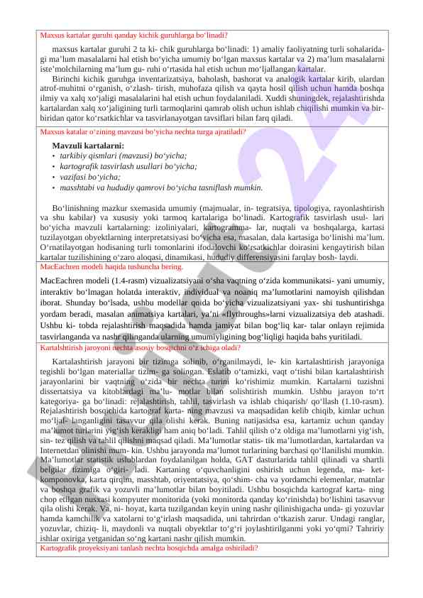 Maxsus kartalar guruhlari va ularning turlari