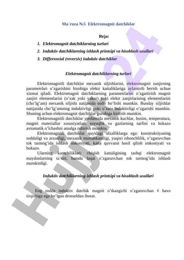 Elektromagnit datchiklar turlari va ishlash printsipi