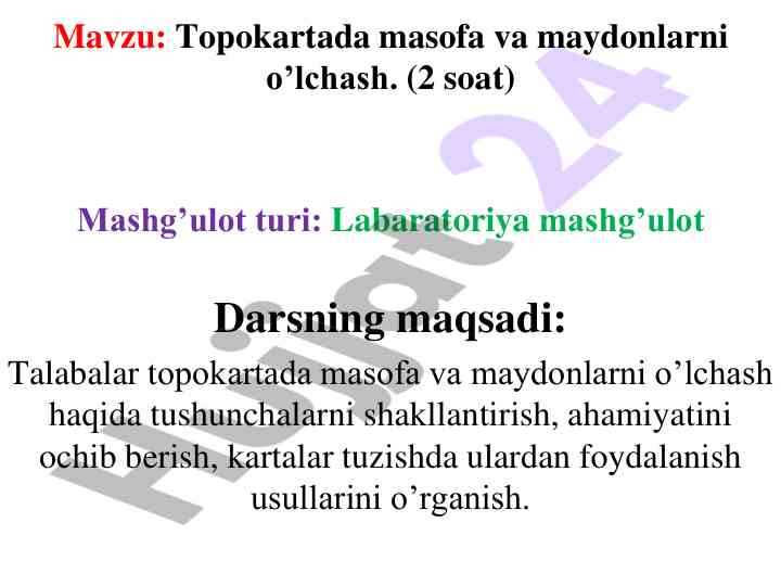 Topokartada masofa va maydonlarni o‘lchash usullari