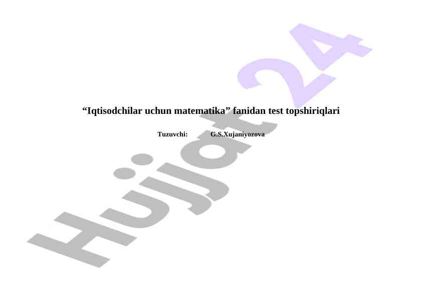 Iqtisodchilar uchun matematika test topshiriqlari