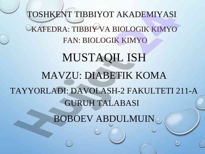 Diabetik koma tahlili va davolash usullari