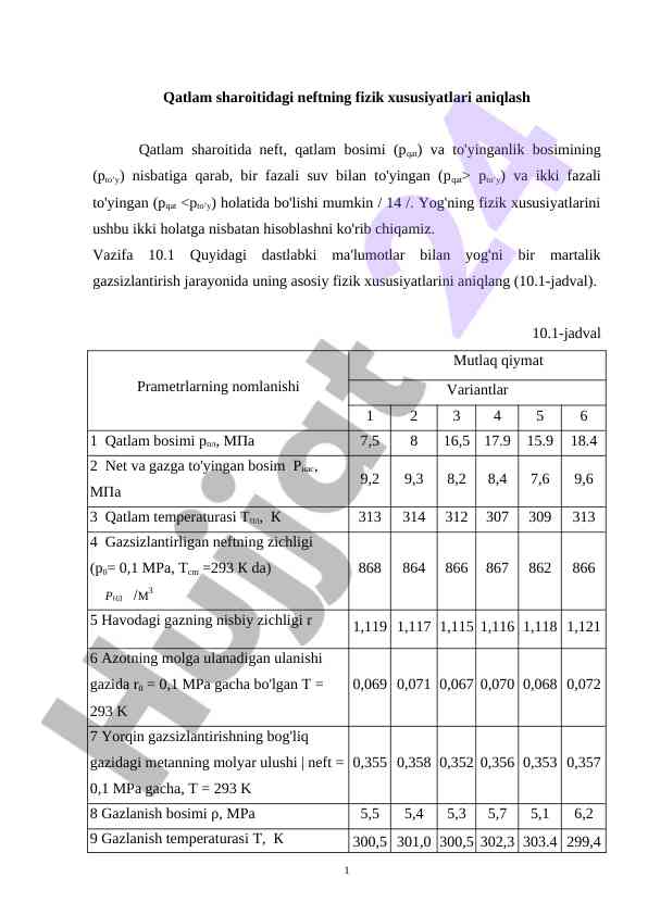 Qatlam sharoitida neftning fizik xususiyatlari