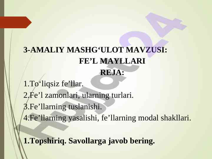 Fe’l mayllari bo‘yicha amaliy mashg‘ulotlar