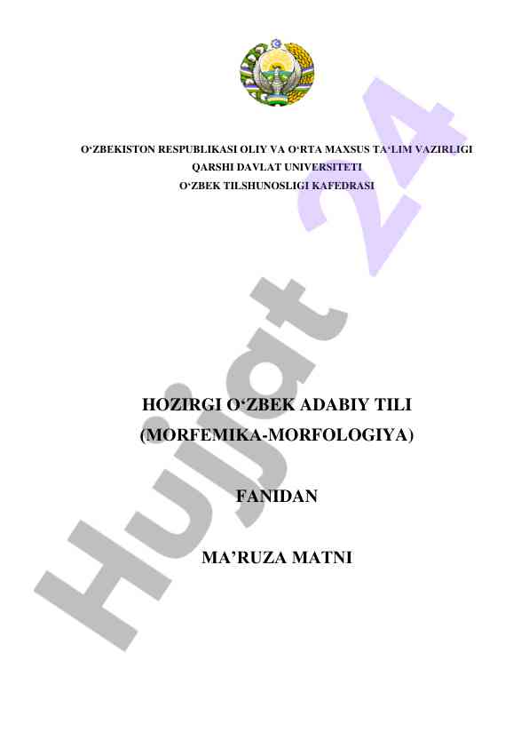 O‘zbek adabiy tili morfologiyasi ma’ruza matni