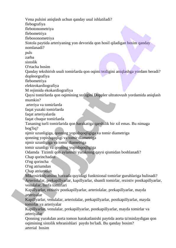 Vena pulsini aniqlash va qon oqimi tekshirish usullari