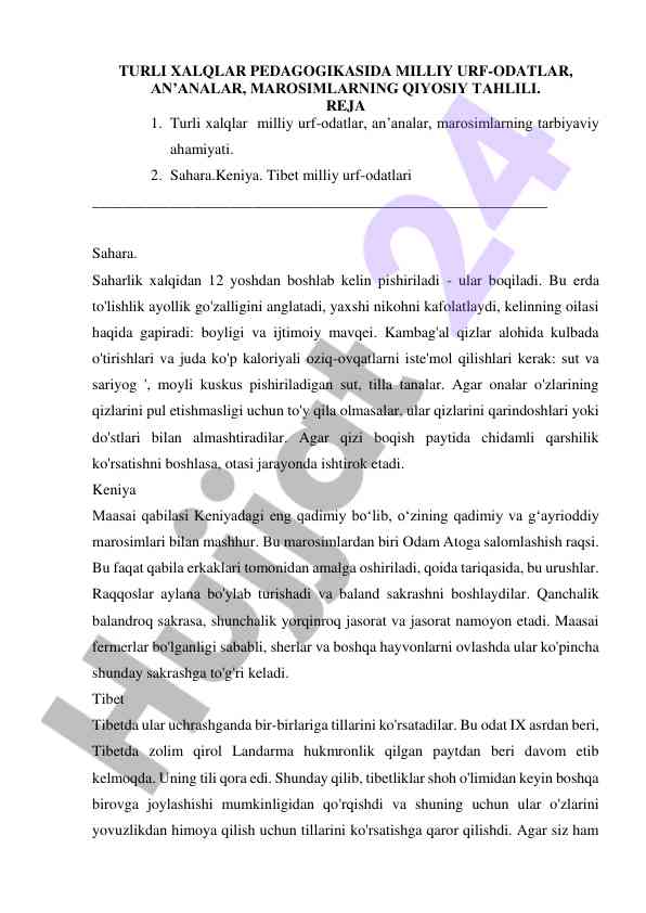 Turli xalqlar pedagogikasida milliy urf-odatlar tahlili