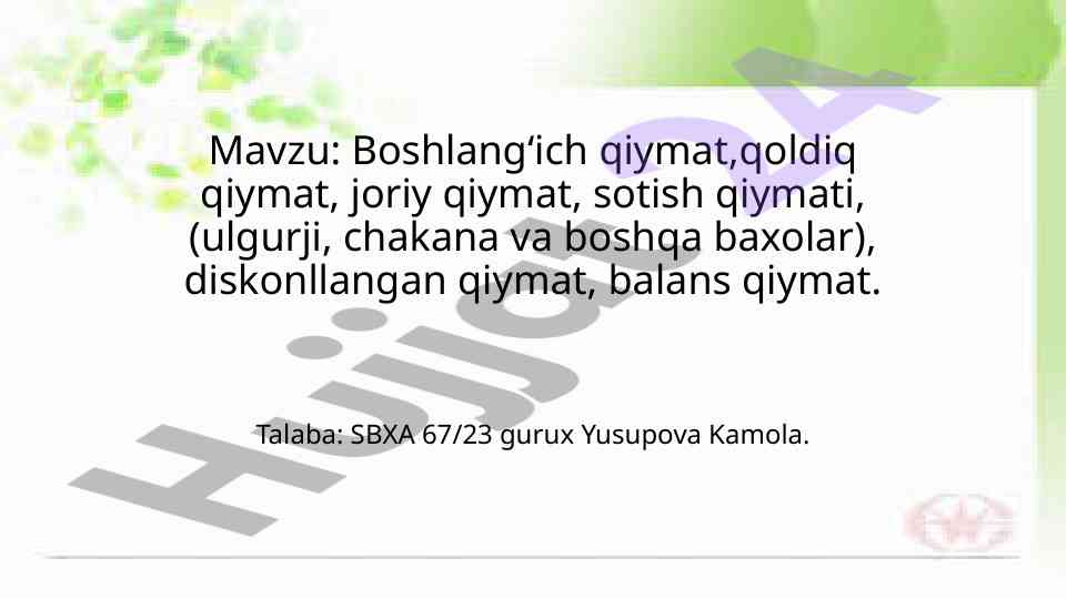 Qiymatlar Tushunchasi Va Ularning Hisoblanishi