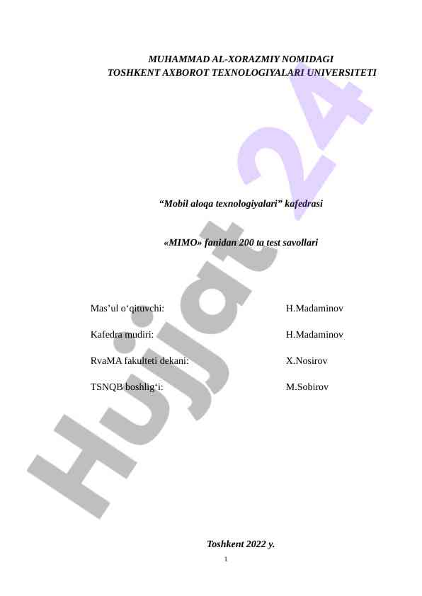 Mimo fanidan mobil aloqa texnologiyalari testlari