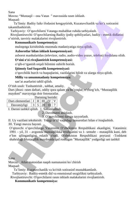 Mustaqil – ona vatan mavzusida rasm ishlash