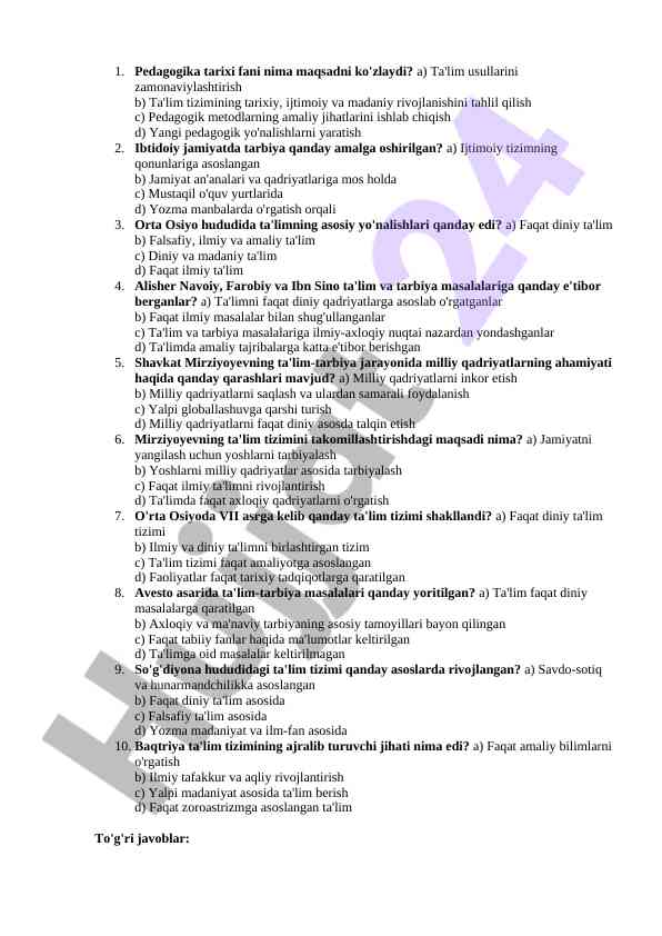 Pedagogika tarixi fani maqsadi