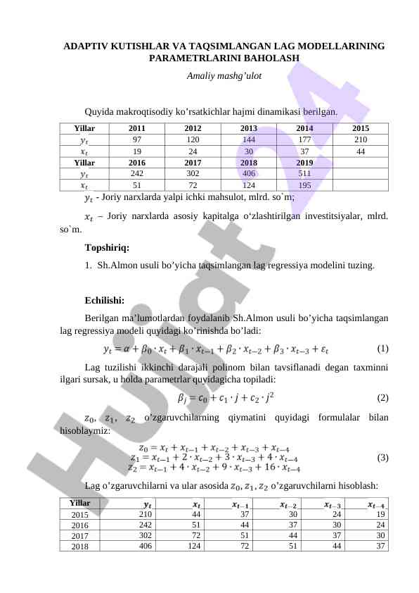 Baholash modellari va taqsimlangan lag parametrlari