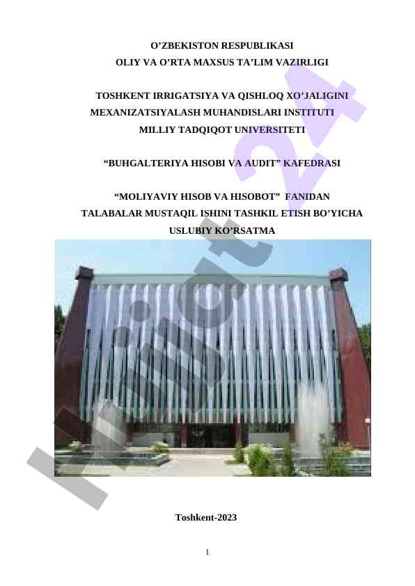 Moliyaviy hisob va hisobot fanidan talabalar mustaqil ish