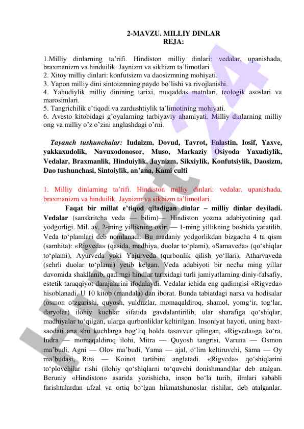 Milliy dinlar taʼrifi va taʼlimotlari
