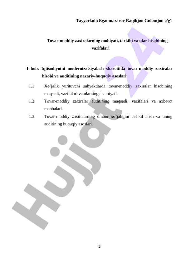 Tovar-moddiy zaxiralarning hisobi va auditining nazariyasi