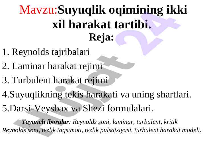 Gidravlika o‘quv qo‘llanmasi va harakat rejimlari