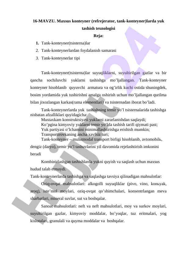 Maxsus konteynerlarda yuk tashish texnologiyalari