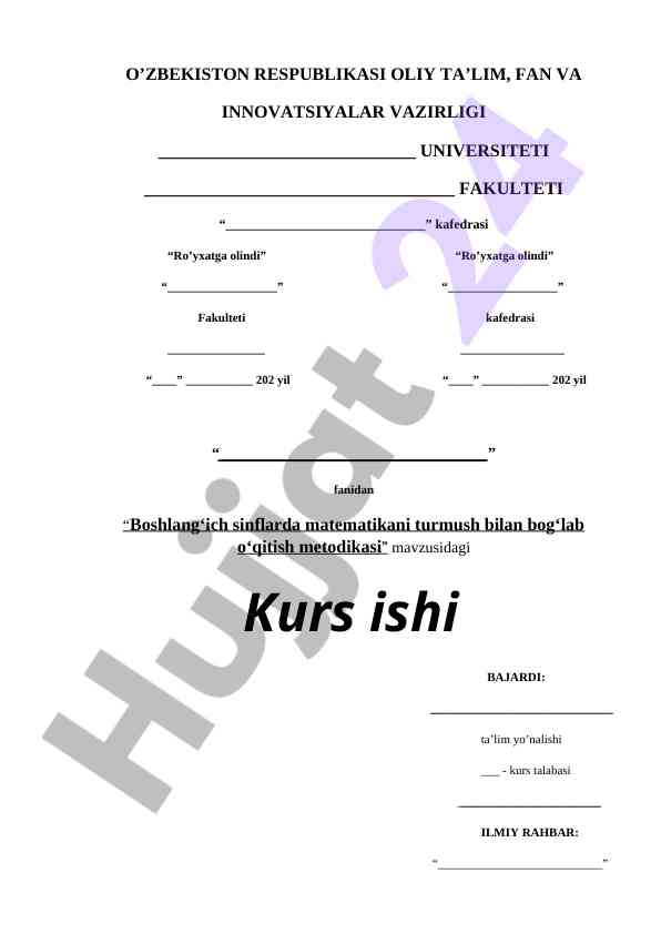 Boshlang‘ich sinflarda matematikani o‘qitish metodikasi