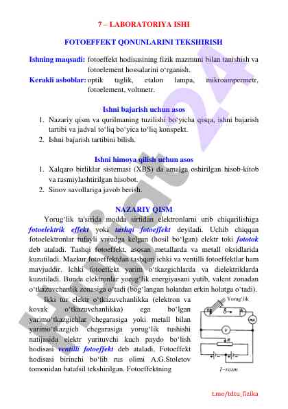 Laboratoriya ishlari fotoeffekt qonunlarini tekshirish