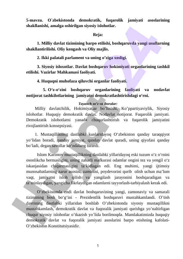 O'zbekistonda demokratik fuqarolik jamiyati asoslari