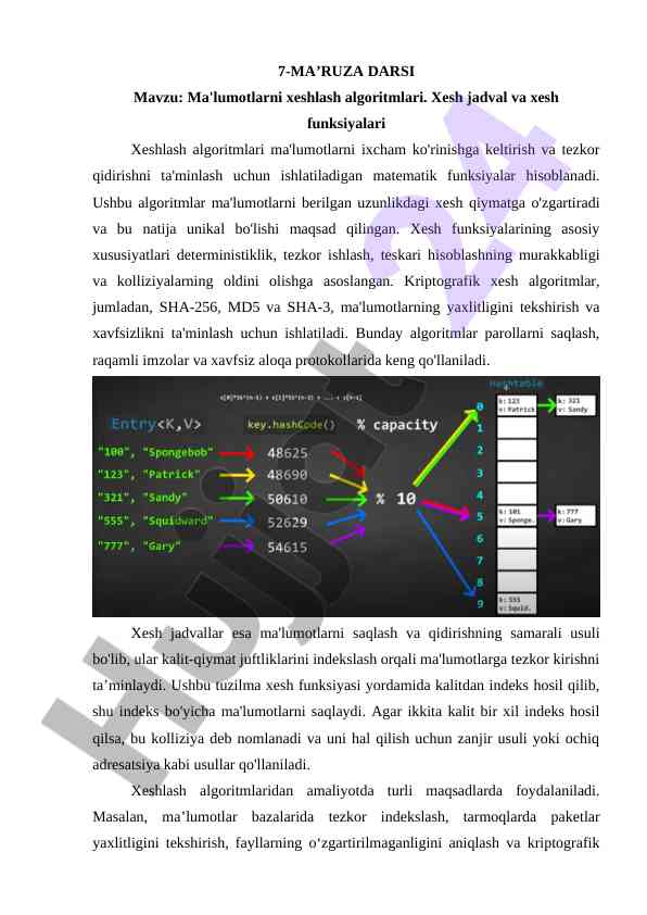 Ma'lumotlarni xeshlash algoritmlari va xesh funktsiyalari