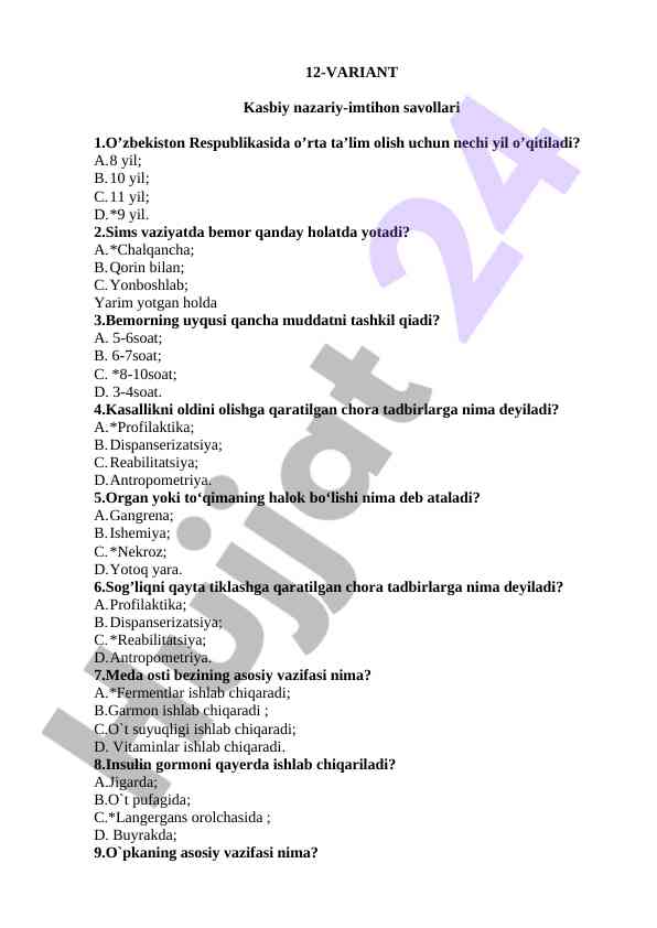 Kasbiy nazariy-imtihon savollari bilan tanishing