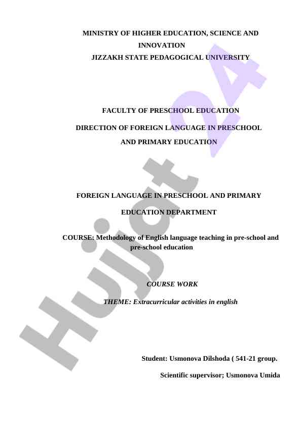 Methodology of english language teaching in preschool